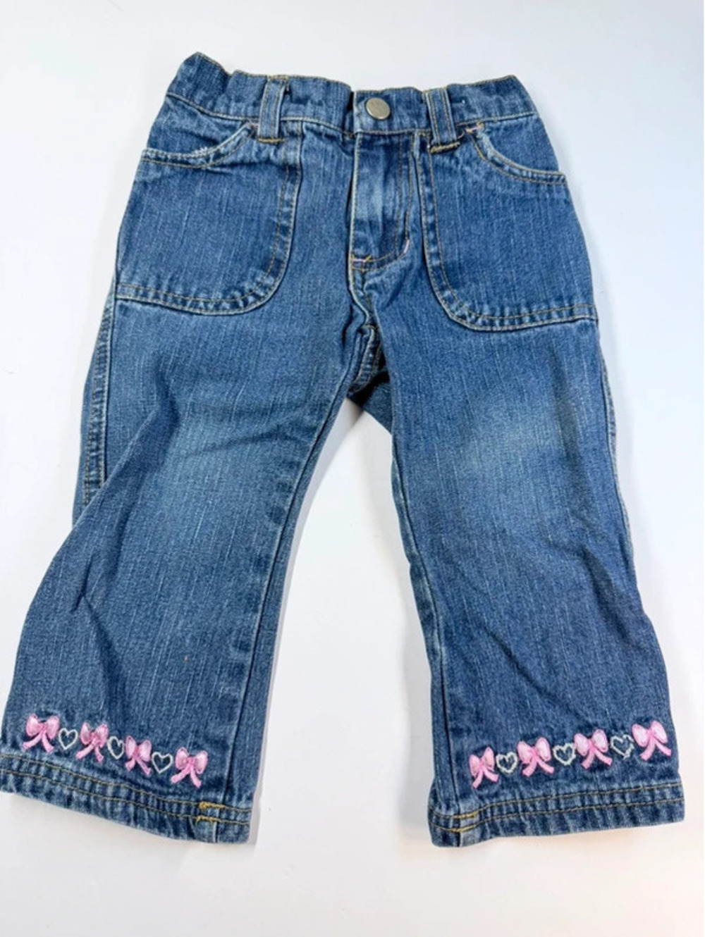Nickelodeon Dora the Explorer Girls Size 18M Denim Jeans Pink Bow Embroidery